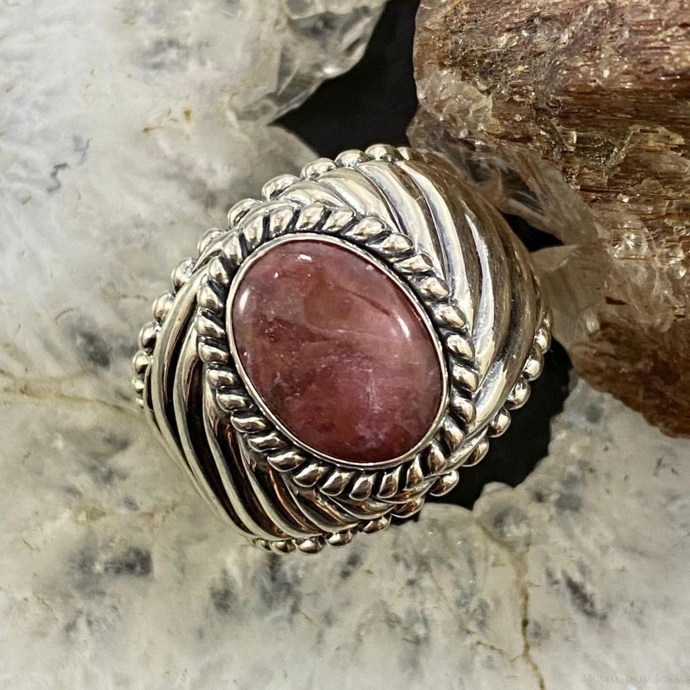 Carolyn Pollack Sterling Silver Oval Rhodonite Decorated Unisex Ring Sizes 8 &12
